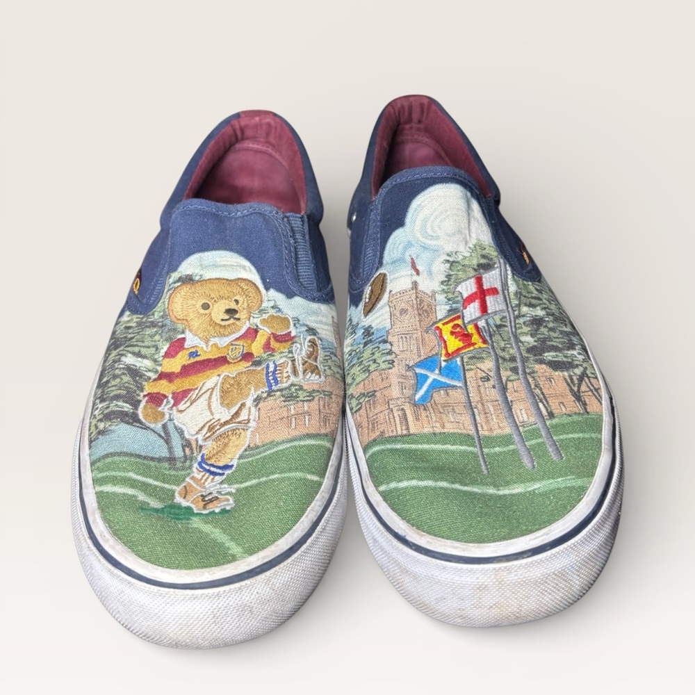 Polo Ralph‎ Lauren Thompson Rugby Kicker Bear Flag Men’s 12 Slip On Canvas Shoes